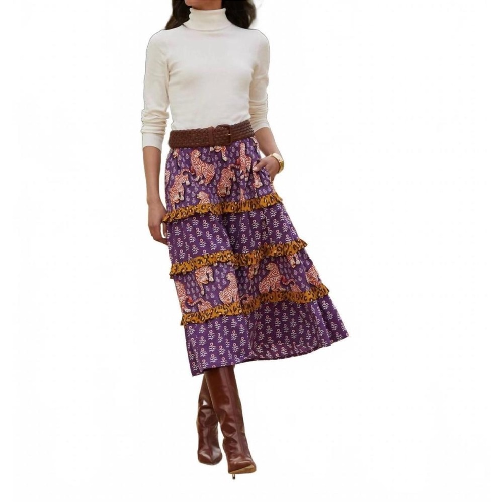 NWT PRINTFRESH Now or Later Tiger Queen skirt in purple/brown/black, size M - Picture 2 of 11